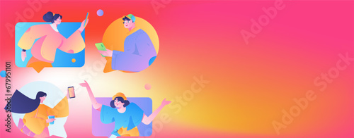 Virtual characters social communication concept business flat vector hand drawn illustration
