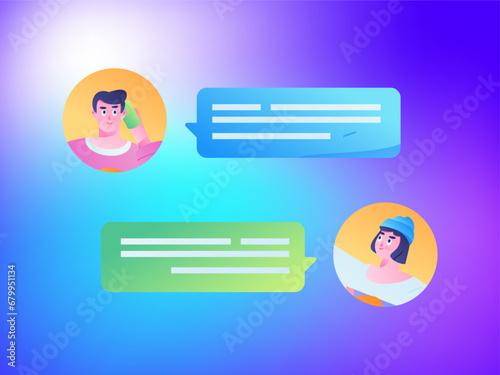 Virtual characters social communication concept business flat vector hand drawn illustration
