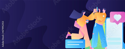 Virtual characters social communication concept business flat vector hand drawn illustration
