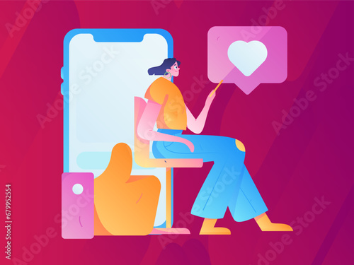Virtual characters social communication concept business flat vector hand drawn illustration
