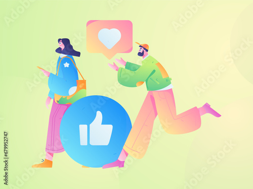 Virtual characters social communication concept business flat vector hand drawn illustration
