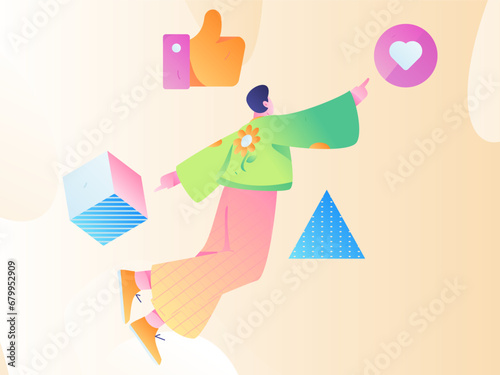 Virtual characters social communication concept business flat vector hand drawn illustration
