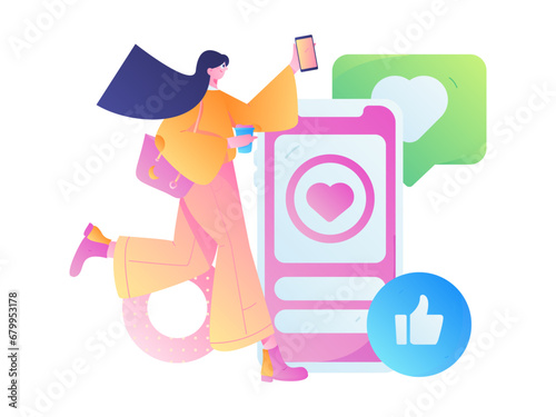 Virtual characters social communication concept business flat vector hand drawn illustration
