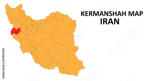 Iran Map. Kermanshah Map highlighted on the Iran map with detailed state and region outlines. photo