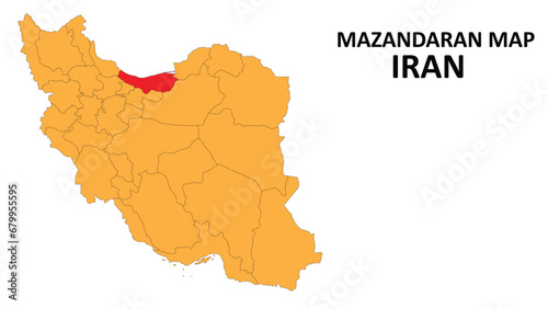 Iran Map. Mazandaran Map highlighted on the Iran map with detailed state and region outlines. photo