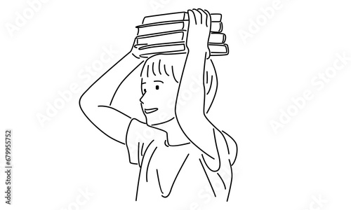 line art of man holding book on his head