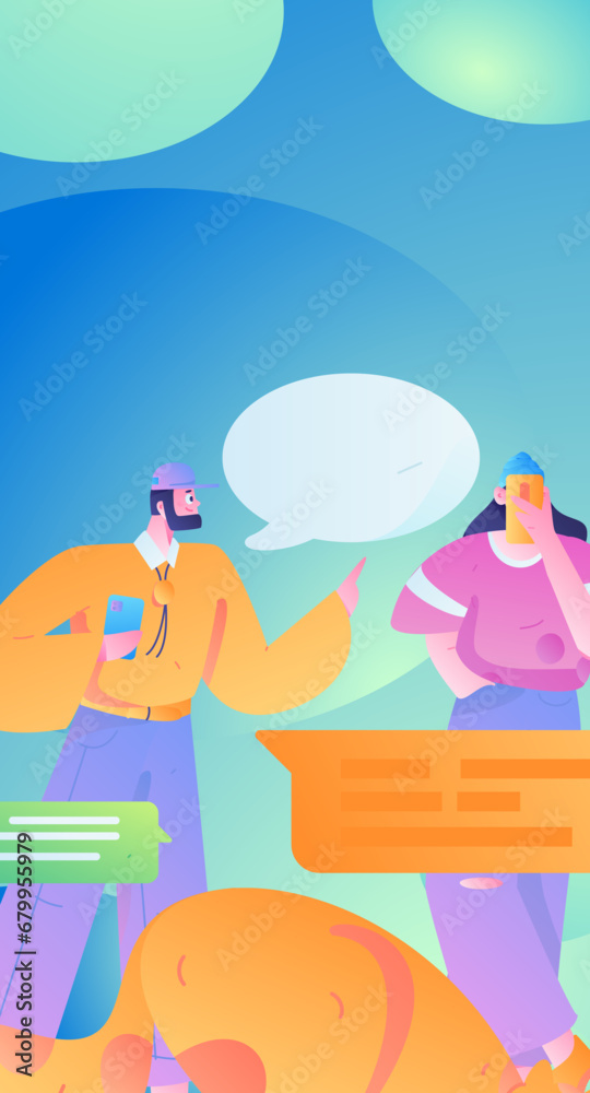 Virtual characters social communication concept business flat vector hand drawn illustration
