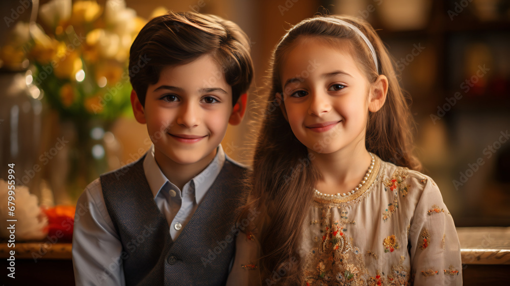 Portrait of two Iranian kids wearing traditional clothes Portrait of two Iranian kids wearing traditional clothes