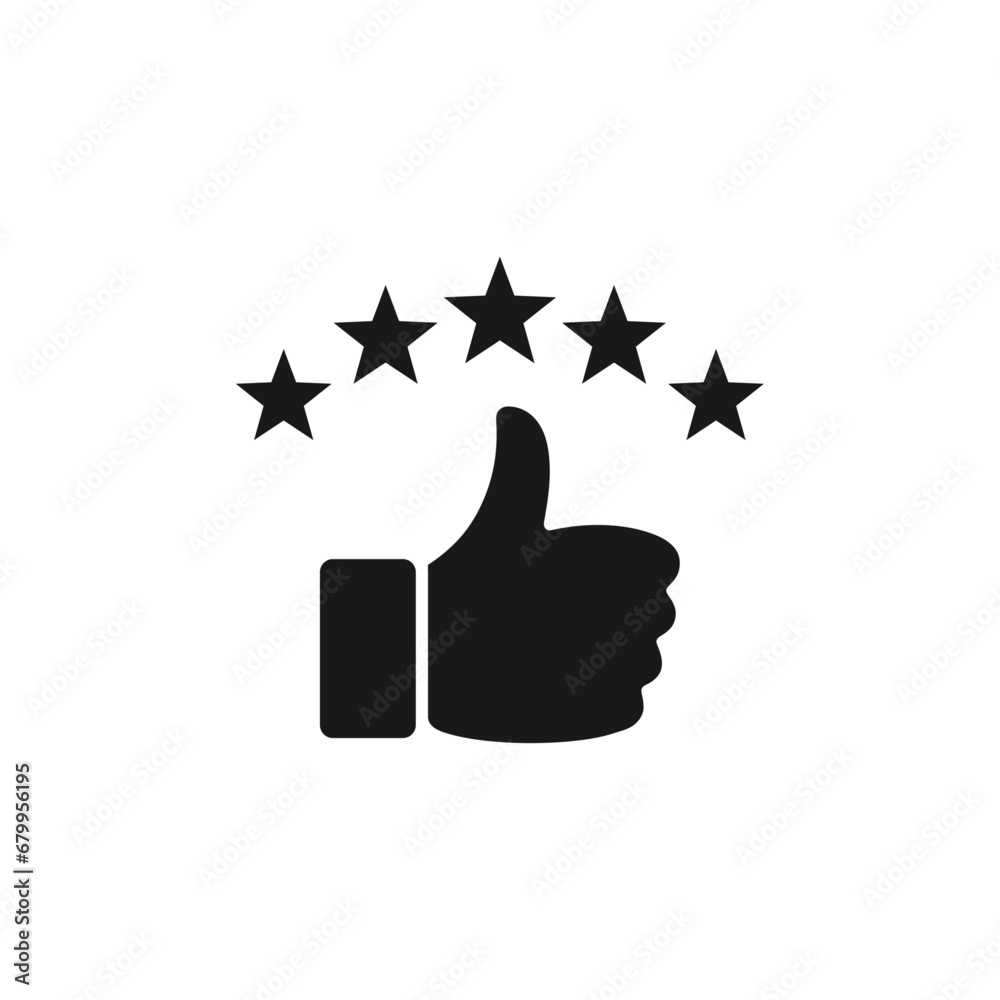 Thumb up with stars rating icon. Customer review rating icon Thumb up with stars rating icon. Customer review rating icon