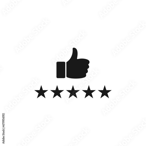 Customer review rating icon. Hand with stars rating icon.