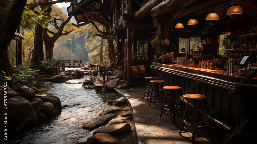 wooden house bar in the forest