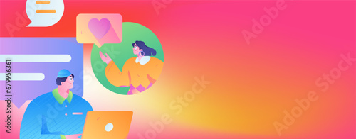Virtual characters social communication concept business flat vector hand drawn illustration
