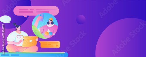 Virtual characters social communication concept business flat vector hand drawn illustration
