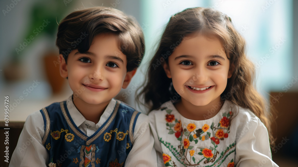 Portrait of two Iranian kids wearing traditional clothes Portrait of two Iranian kids wearing traditional clothes