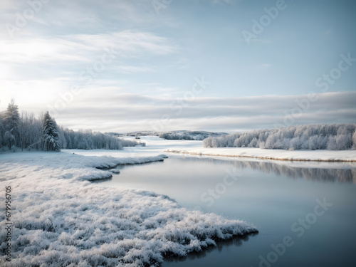 A winter landscape with snow themed