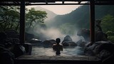 one man in outdoor hot spring