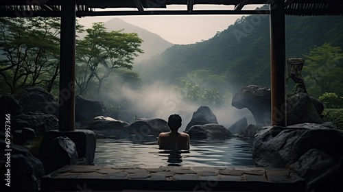 one man in outdoor hot spring