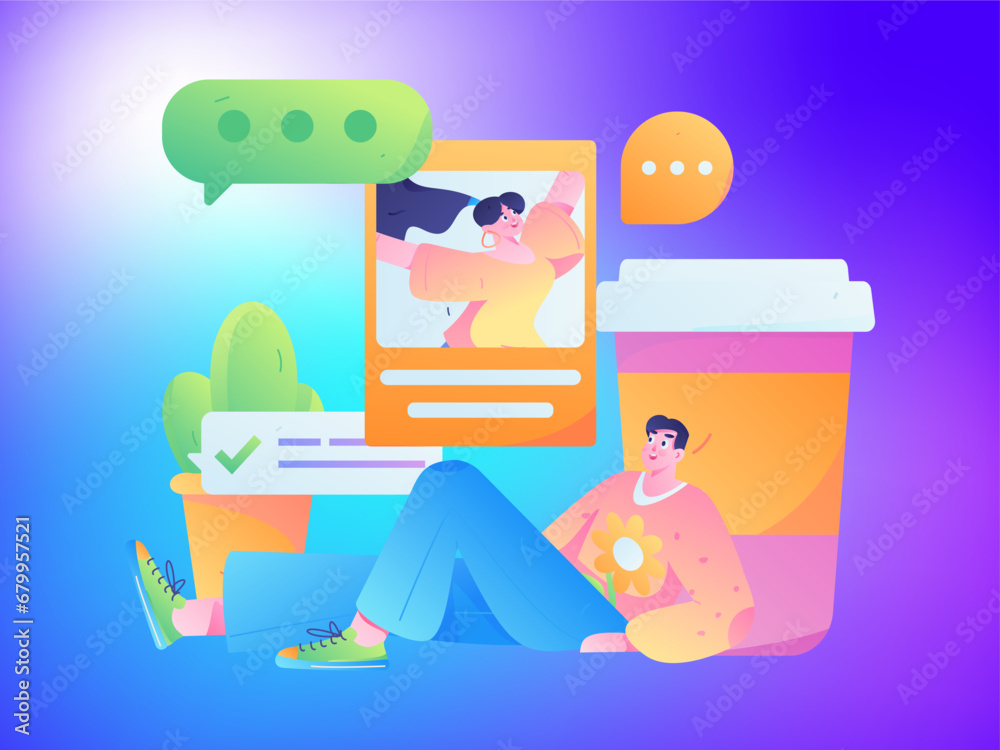 Virtual characters social communication concept business flat vector hand drawn illustration
Virtual characters social communication concept business flat vector hand drawn illustration