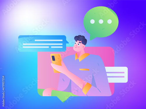 Virtual characters social communication concept business flat vector hand drawn illustration
