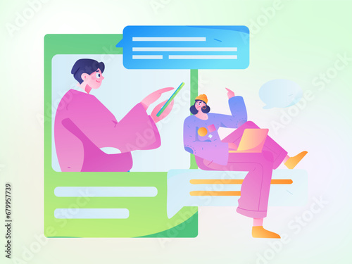 Virtual characters social communication concept business flat vector hand drawn illustration
