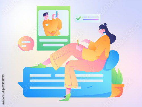 Virtual characters social communication concept business flat vector hand drawn illustration

