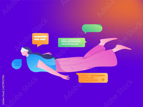 Virtual characters social communication concept business flat vector hand drawn illustration
