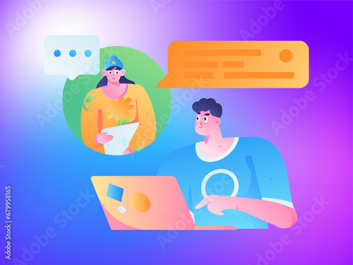 Virtual characters social communication concept business flat vector hand drawn illustration
