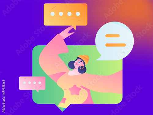 Virtual characters social communication concept business flat vector hand drawn illustration
