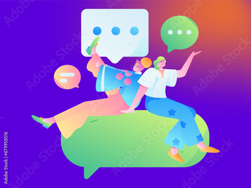 Virtual characters social communication concept business flat vector hand drawn illustration
