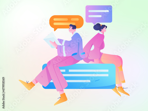 Virtual characters social communication concept business flat vector hand drawn illustration
