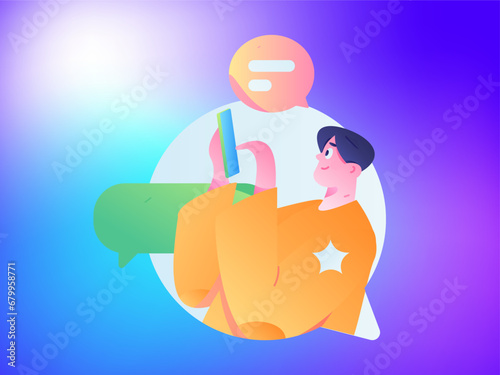 Virtual characters social communication concept business flat vector hand drawn illustration
