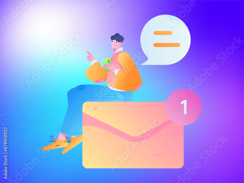 Virtual characters social communication concept business flat vector hand drawn illustration

