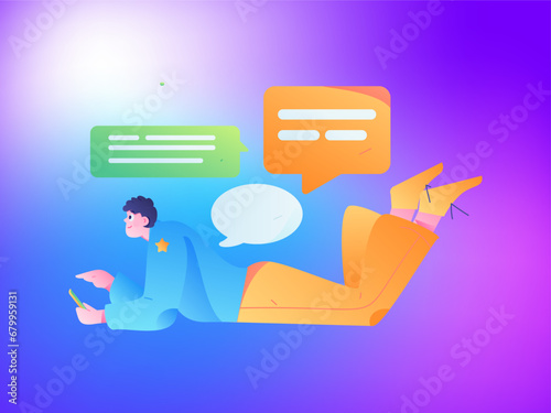 Virtual characters social communication concept business flat vector hand drawn illustration
