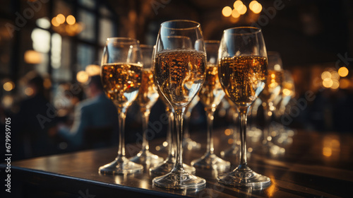 Champagne toast: Close-up of hands holding champagne glasses and toasting. 