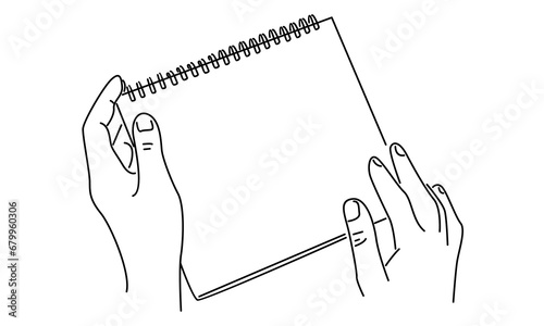 line art of hands holding loose-leaf paper