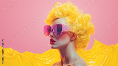 Vibrant Elegance: A Splash of Golden Waves Against a Pink Backdrop, Golden Waves of Creativity: Artistic Flair with a Neon Twist. Generative AI