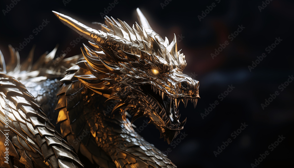 Chinese zodiac golden dragon isolated on black, Year of the Dragon Chinese zodiac golden dragon isolated on black, Year of the Dragon