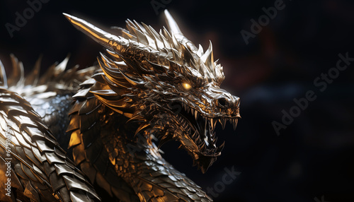 Chinese zodiac golden dragon isolated on black, Year of the Dragon
