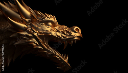 Chinese zodiac golden dragon isolated on black, Year of the Dragon photo