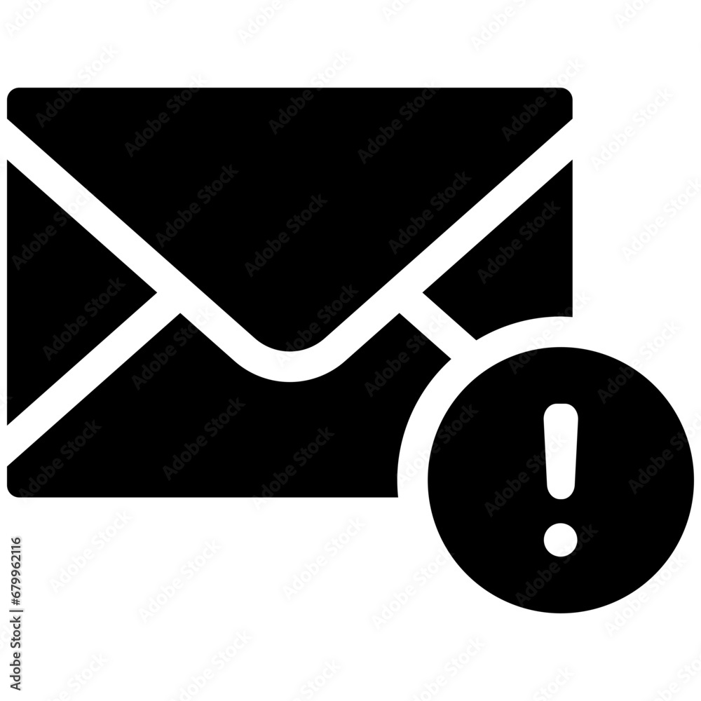 Black single spam mail icon, simple dangerous mail warning flat design