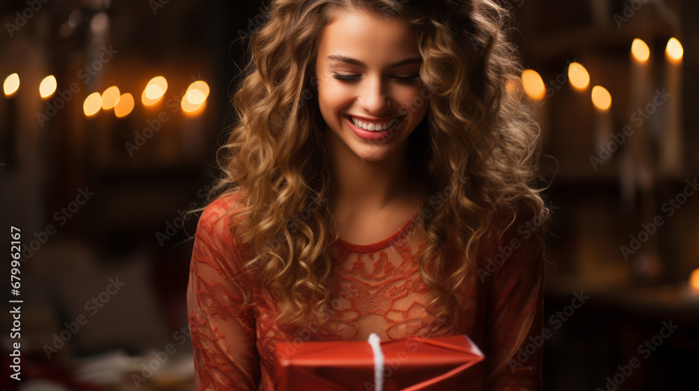 Unveiling the surprise: A photograph of a person about to open a Christmas present. Unveiling the surprise: A photograph of a person about to open a Christmas present.