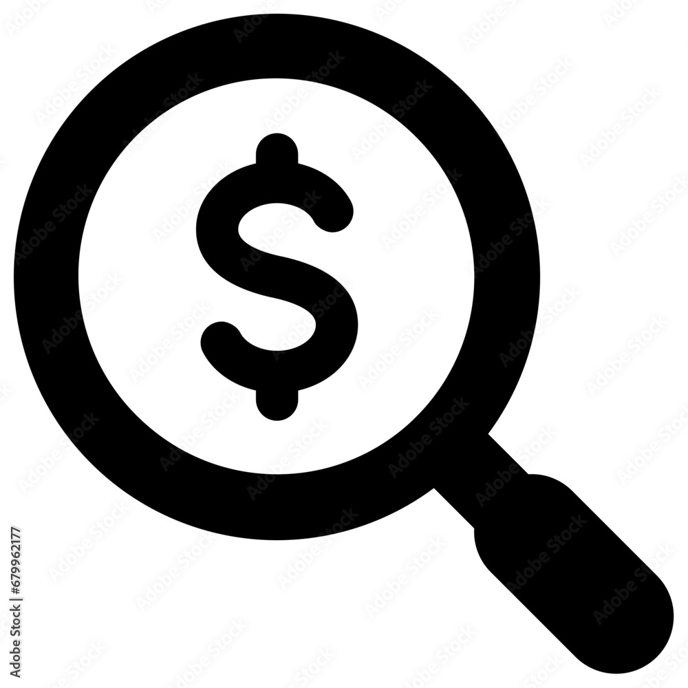Black find best offer icon, simple price magnifying glass or currency search data survey interface, app ui ux web button logo, flat design pictogram vector isolated on white background Black find best offer icon, simple price magnifying glass or currency search data survey interface, app ui ux web button logo, flat design pictogram vector isolated on white background