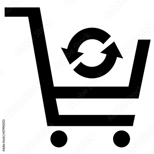 Single black shopping cart reload line icon, simple replace ecommerce shopping cart flat design vector pictogram, interface elements for app logo web button ui ux isolated on white background