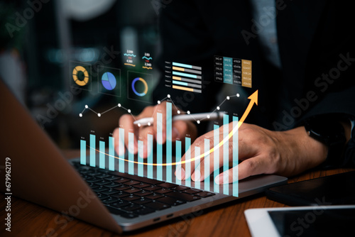 concept of data economic growth through a graph chart. Business strategy. Digital marketing and stock market. photo