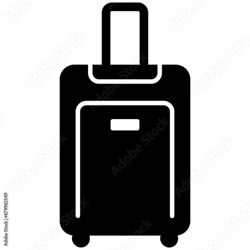 Black single suitcase filled icon, simple travel baggage flat design pictogram, infographic vector for app logo web button ui ux interface elements isolated on white background