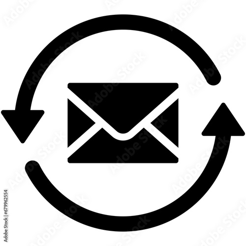 Black single email update line icon, simple reply mail flat design pictogram vector for app logo ads web webpage button ui ux interface elements isolated on white background photo