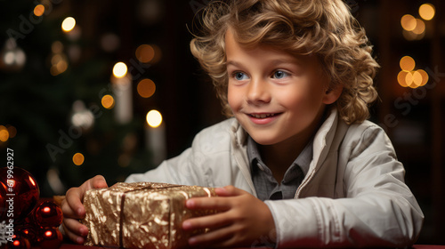 Surprise reveal: A photo of a child about to open a Christmas present.