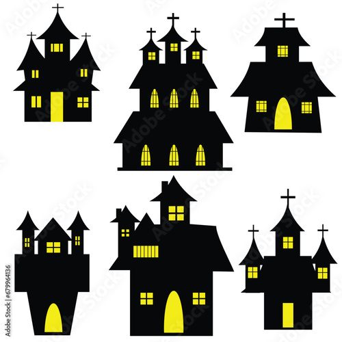 Halloween haunted house cartoon vector illustration graphic design with white background.