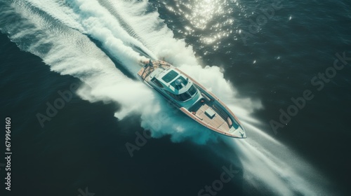Aerial view of speed boat in the sea. © ladaz