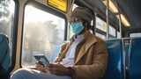 Man wearing face mask in public transport